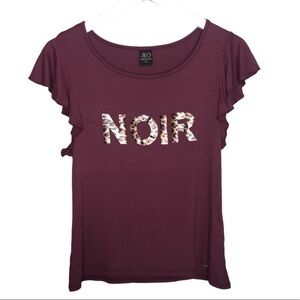 JENNIFER LOPEZ JLO Y2K Noir Animal Print Tee With Ruffle Cap Sleeve Maroon Small